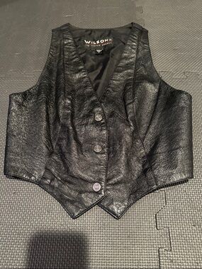 Wilson Black Leather Women's Vest with Button Front